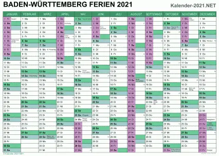Kalender 2021 zum Ausdrucken zum Ausdrucken - mit FerienBaden-Württemberg Vorschau