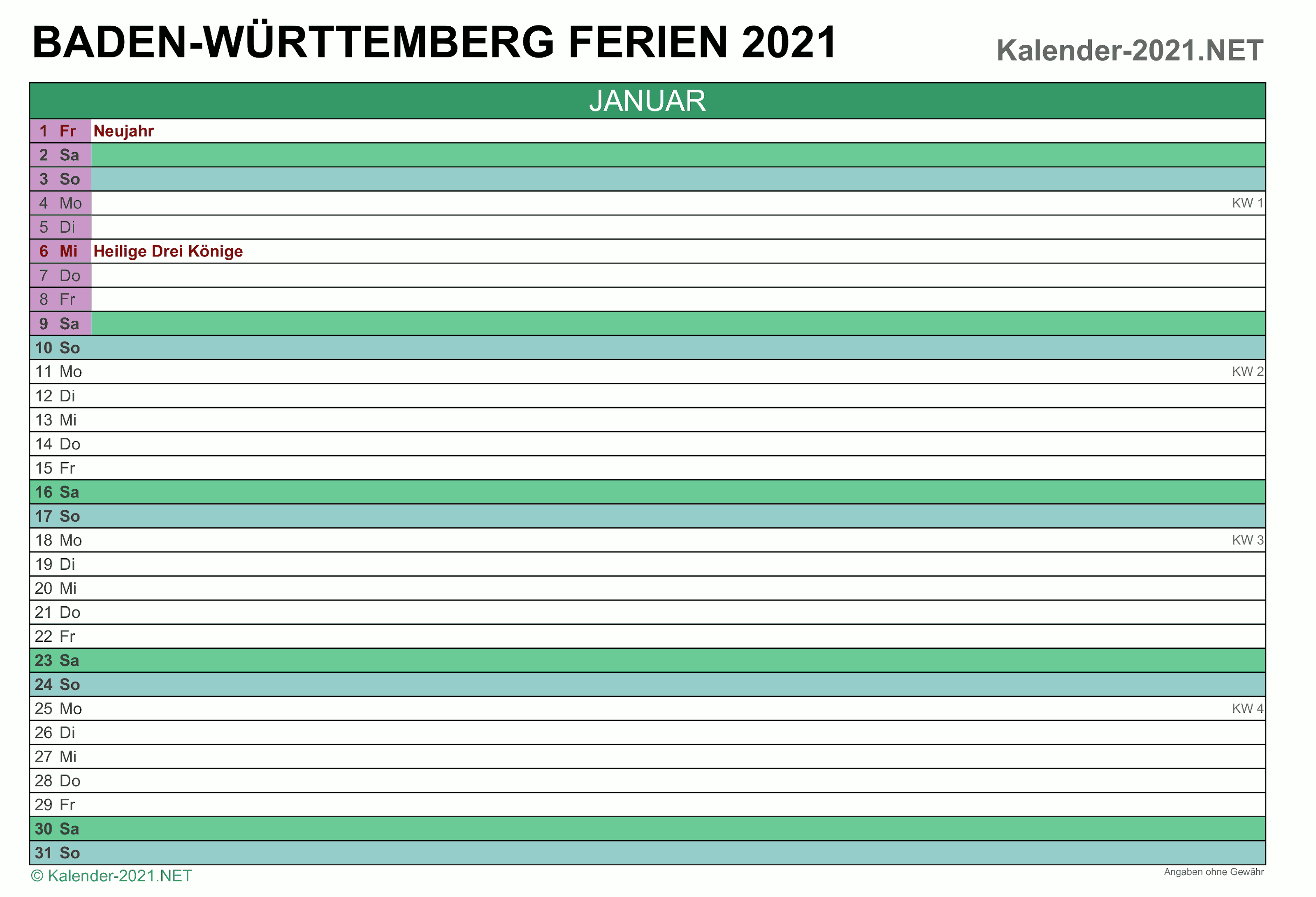 Kalender 2021 Baden-Württemberg / Ferien Baden-Württemberg ...
