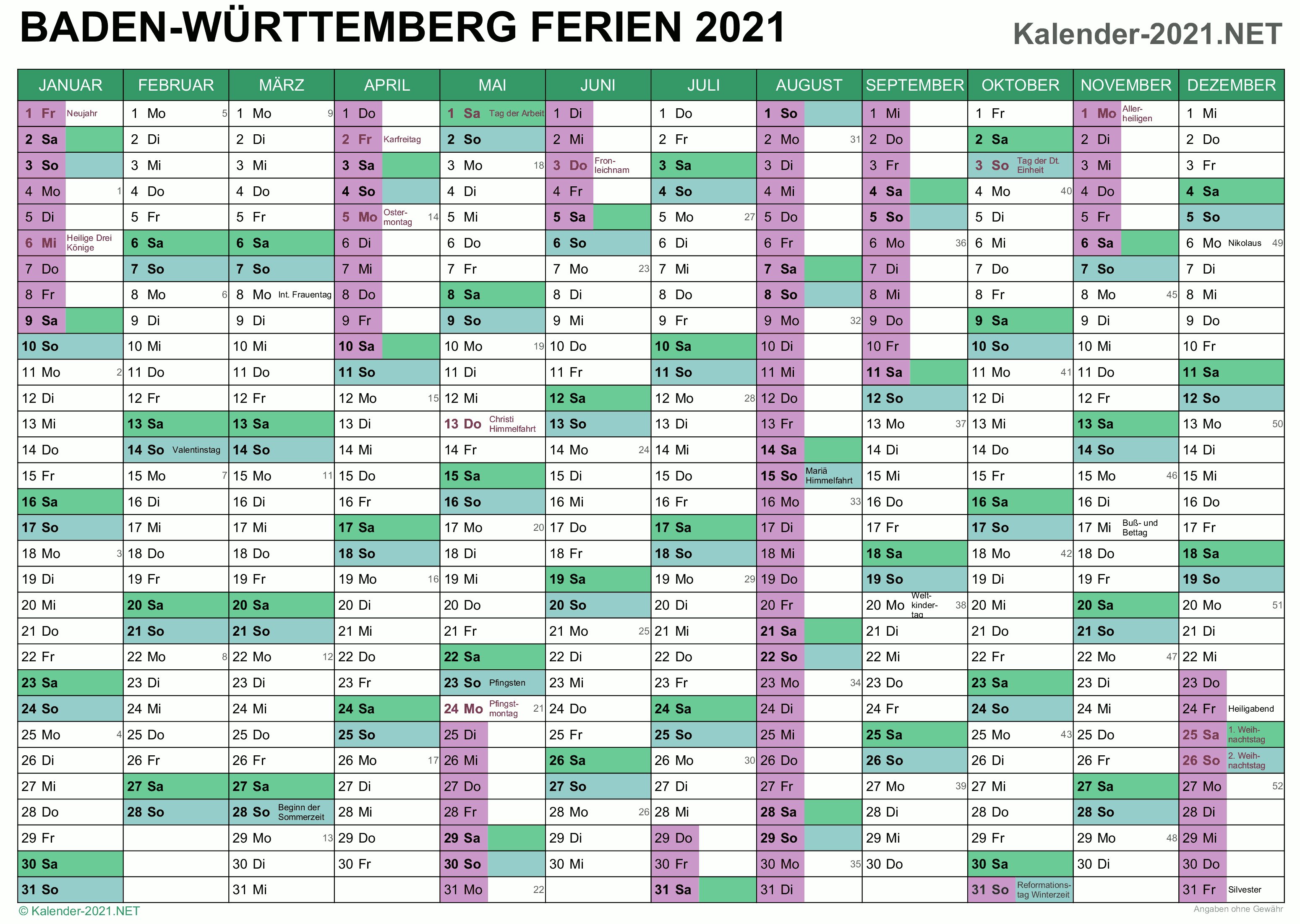 Ferienbaden Württemberg 2021 - Kalender 2021 Baden ...