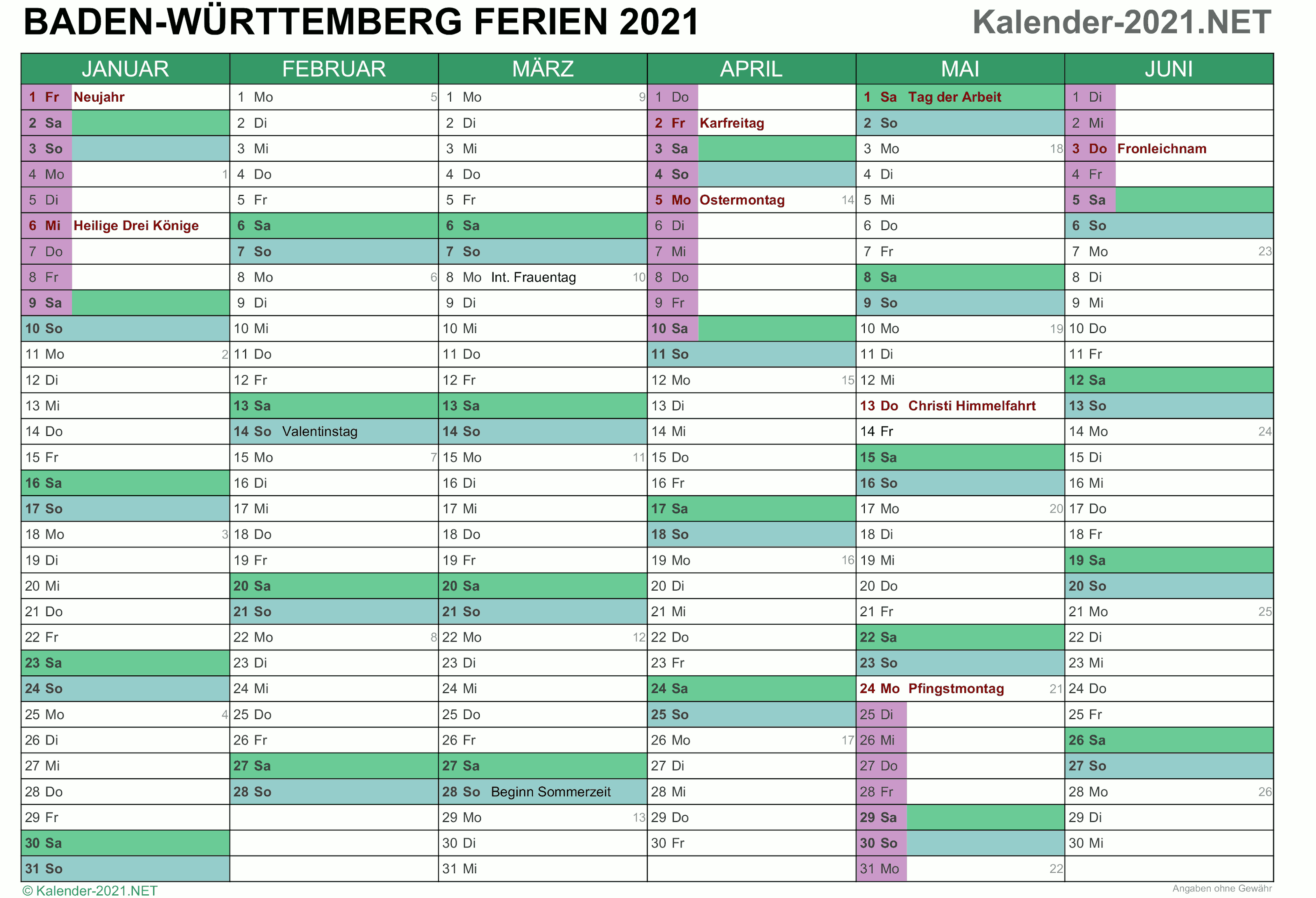 Ferien Bw 2021 / Kalender 2018 Baden Wurttemberg Zum Ausdrucken Kalender 2018