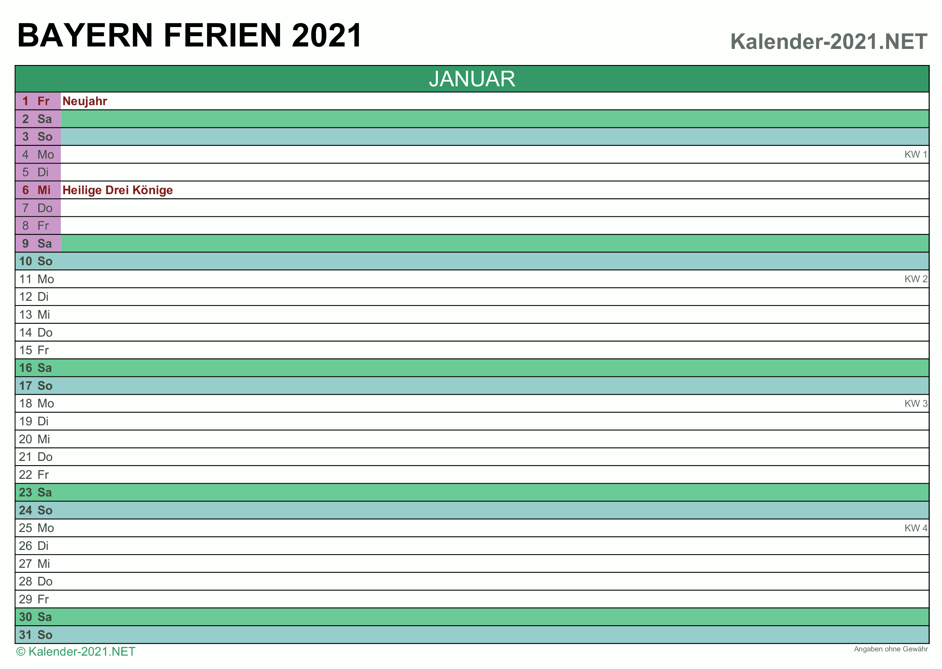Kalender 2021 Bayern Mit Ferien Zum Ausdrucken Kostenlos ...