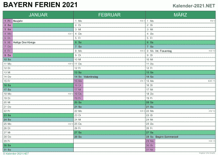 Vorschau EXCEL-Quartalskalender 2021 mit den Ferien Bayern