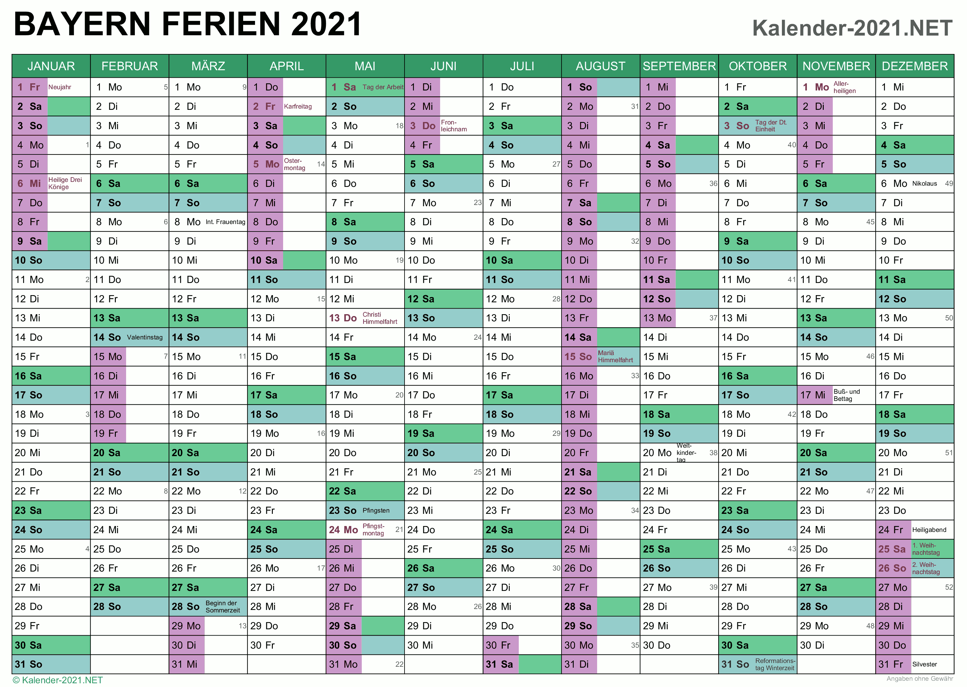 FERIEN Bayern 2021 - Ferienkalender & Übersicht