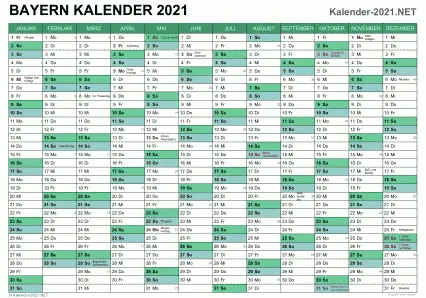 Vorschau Kalender 2021 für EXCEL mit Feiertagen Bayern