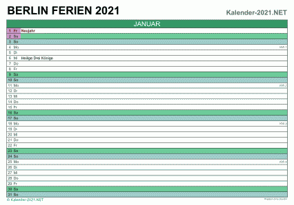 Monatskalender 2021 zum Ausdrucken zum Ausdrucken - mit FerienBerlin Vorschau