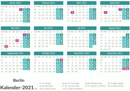 Berlin Kalender 2021 + Feiertage Vorschau