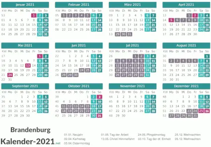 Ferien 2021 + Feiertage zum Ausdrucken - Brandenburg Vorschau