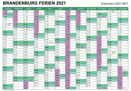 Kalender 2021 zum Ausdrucken zum Ausdrucken - mit FerienBrandenburg Vorschau