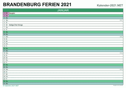 Monatskalender 2021 zum Ausdrucken zum Ausdrucken - mit FerienBrandenburg Vorschau
