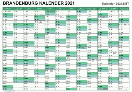 Vorschau Kalender 2021 für EXCEL mit Feiertagen Brandenburg