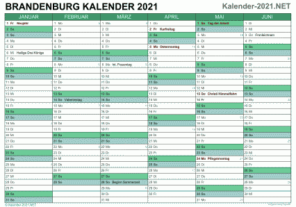 Vorschau Halbjahreskalender 2021 für EXCEL Brandenburg