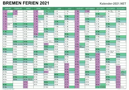 Vorschau EXCEL-Kalender 2021 mit den Ferien Bremen