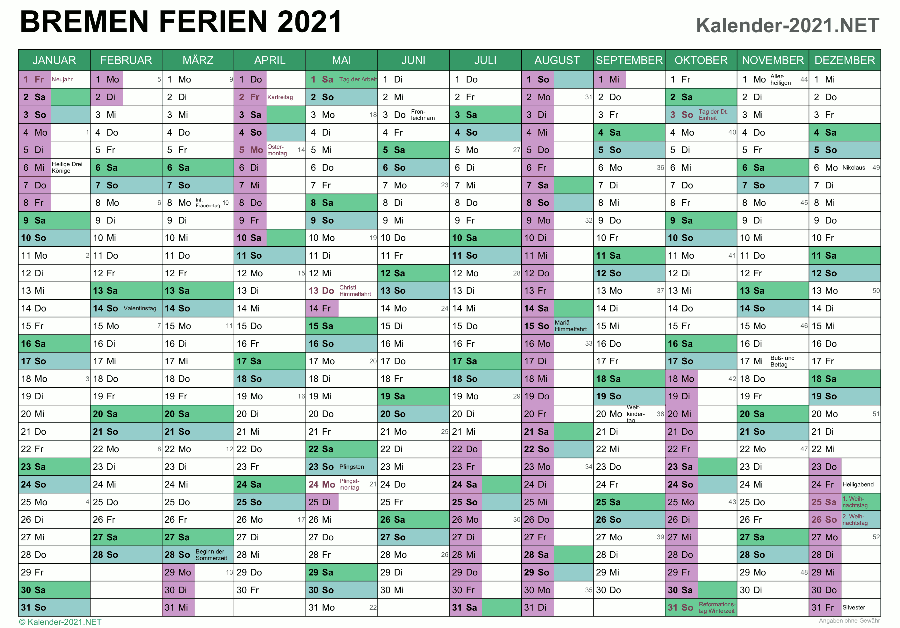 FERIEN Bremen 2021 - Ferienkalender & Übersicht