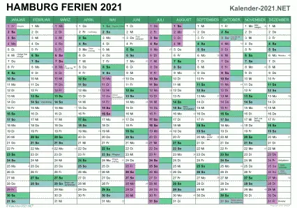 Kalender 2021 zum Ausdrucken zum Ausdrucken - mit FerienHamburg Vorschau