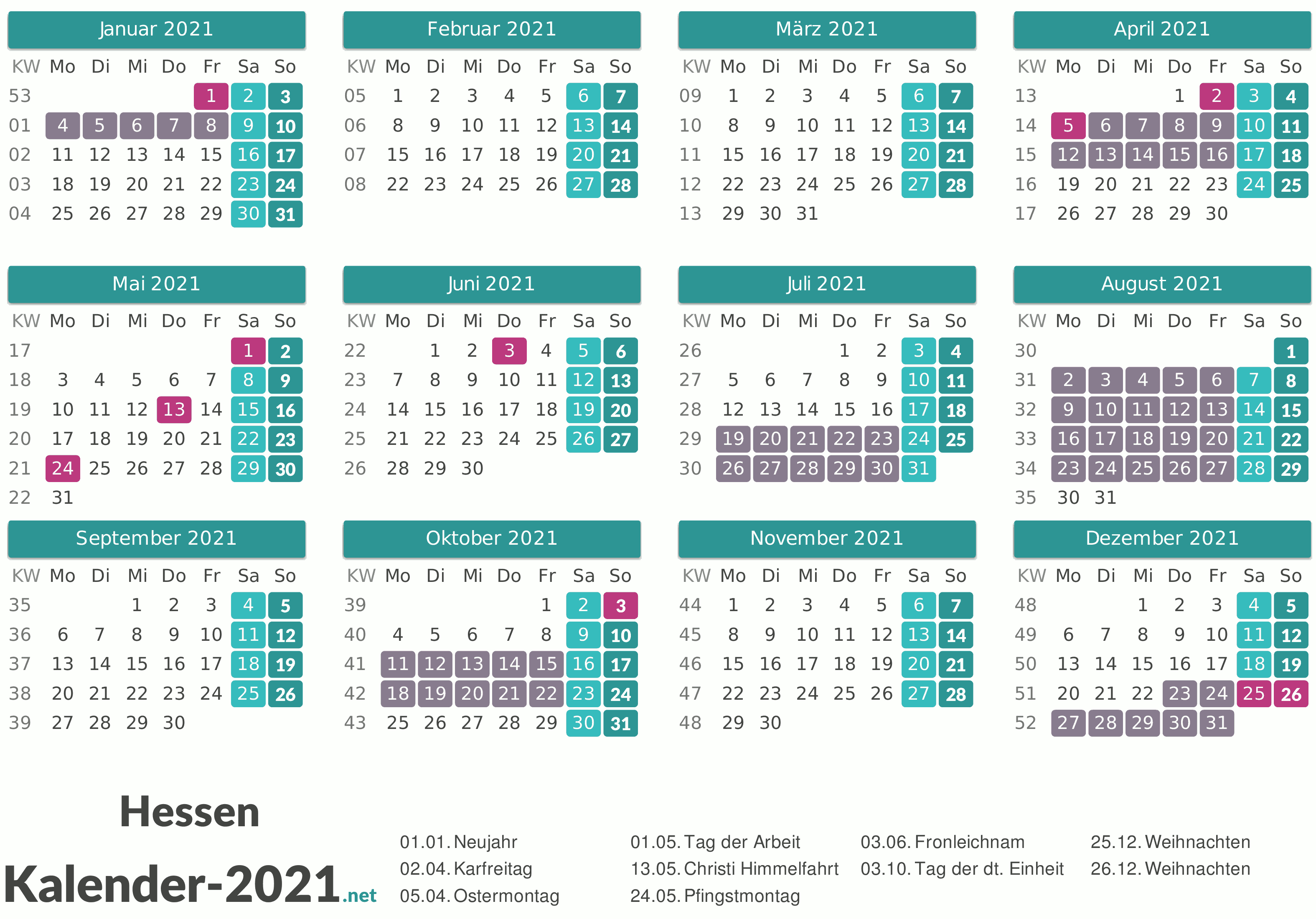 FERIEN Hessen 2021 - Ferienkalender & Übersicht