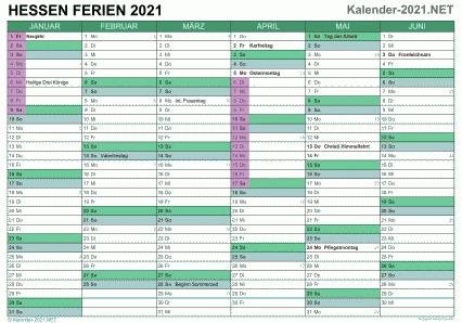 Vorschau EXCEL-Halbjahreskalender 2021 mit den Ferien Hessen