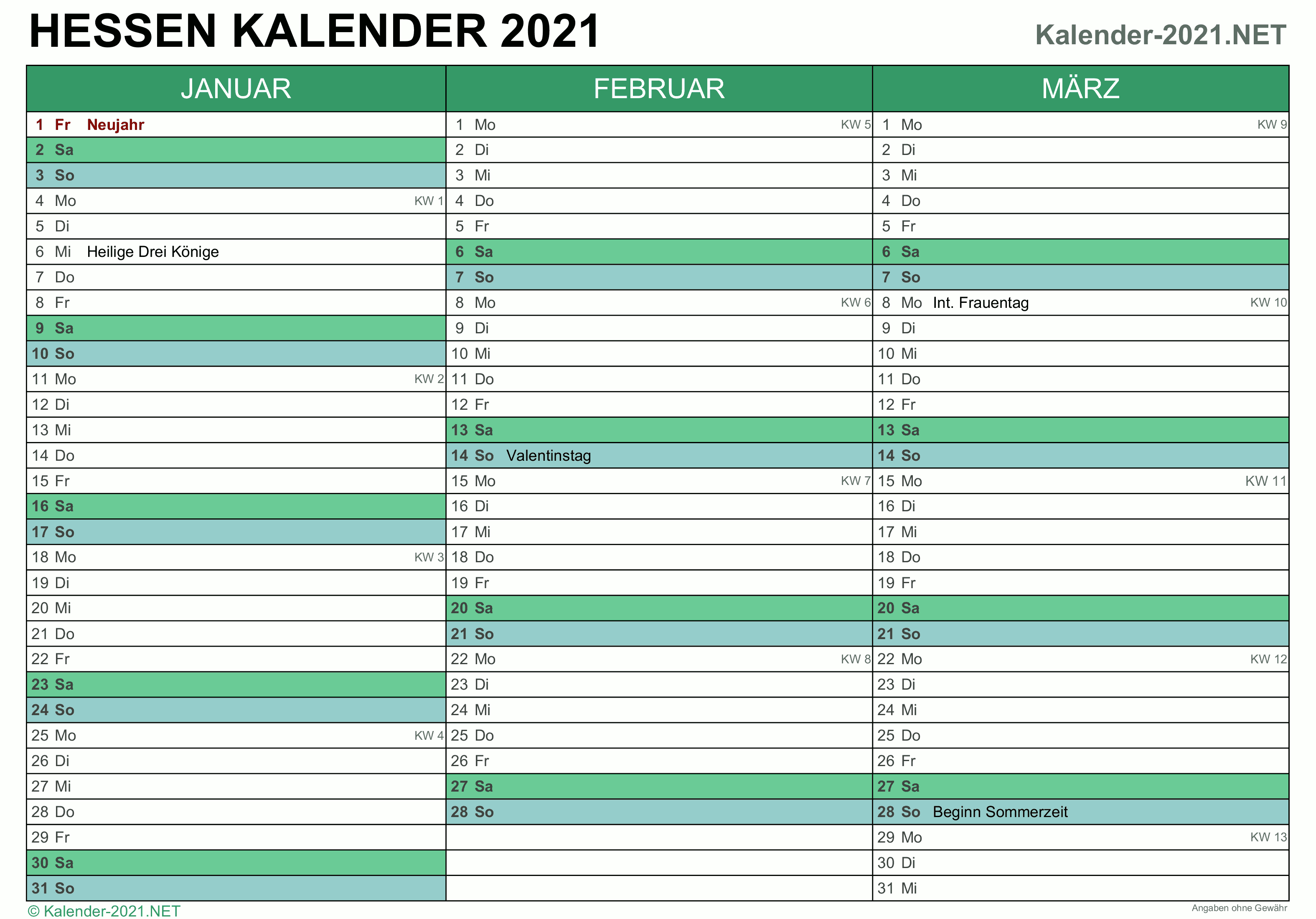 KALENDER 2021 ZUM AUSDRUCKEN - Kostenlos!