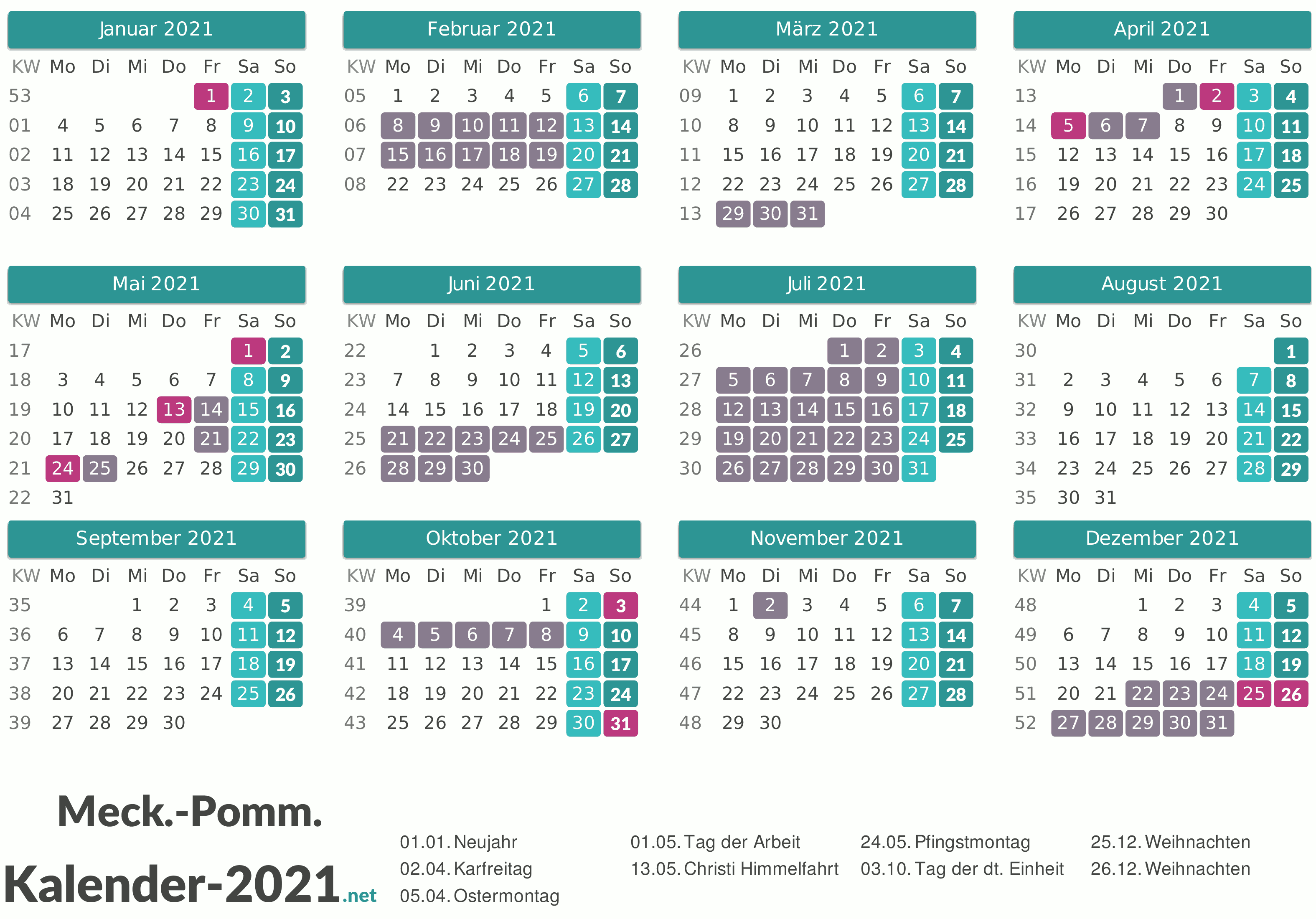 FERIEN Meck-Pomm 2021 - Ferienkalender & Übersicht