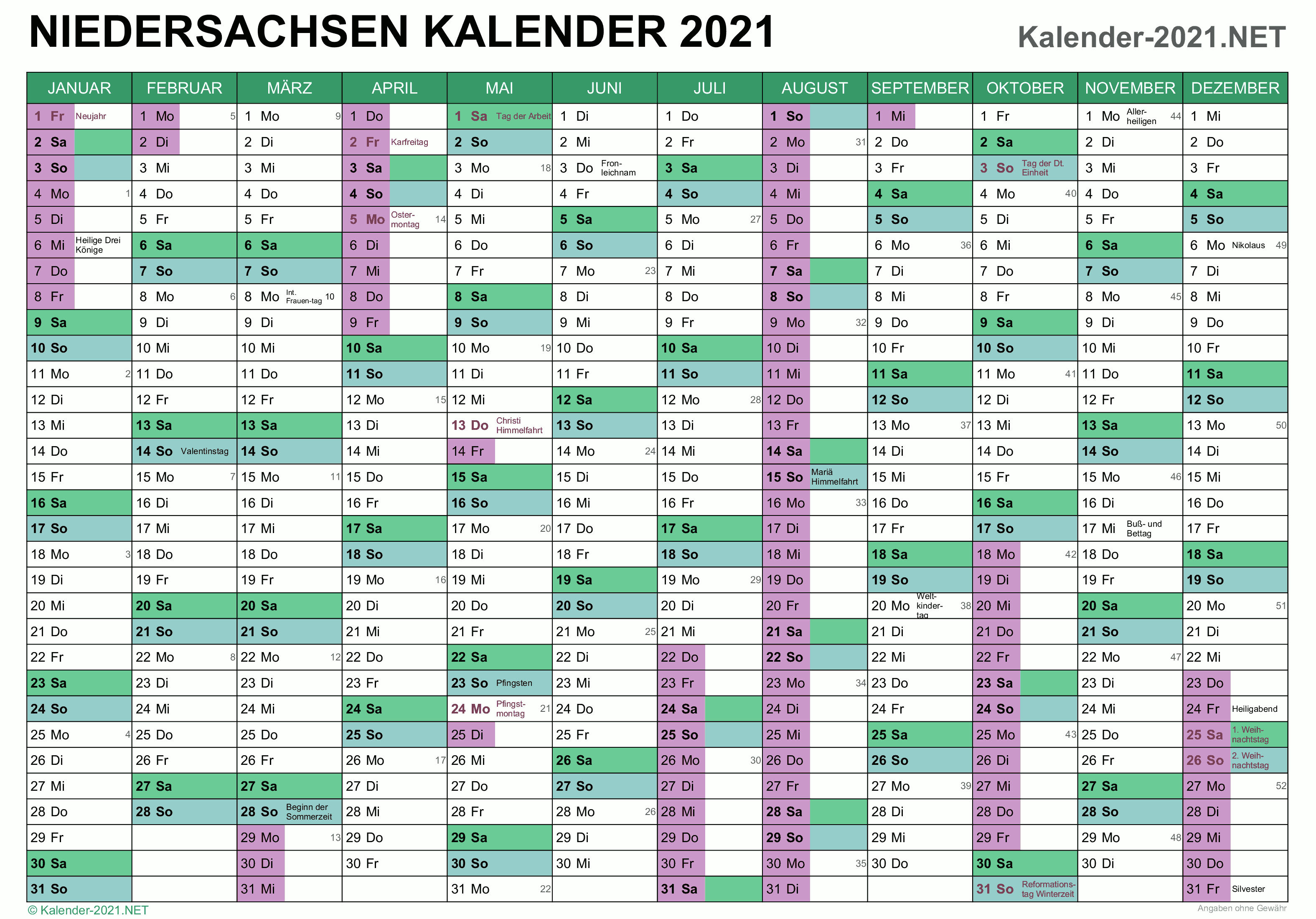 Din A4 Kalender 2021 Zum Ausdrucken Kostenlos - Ferien ...