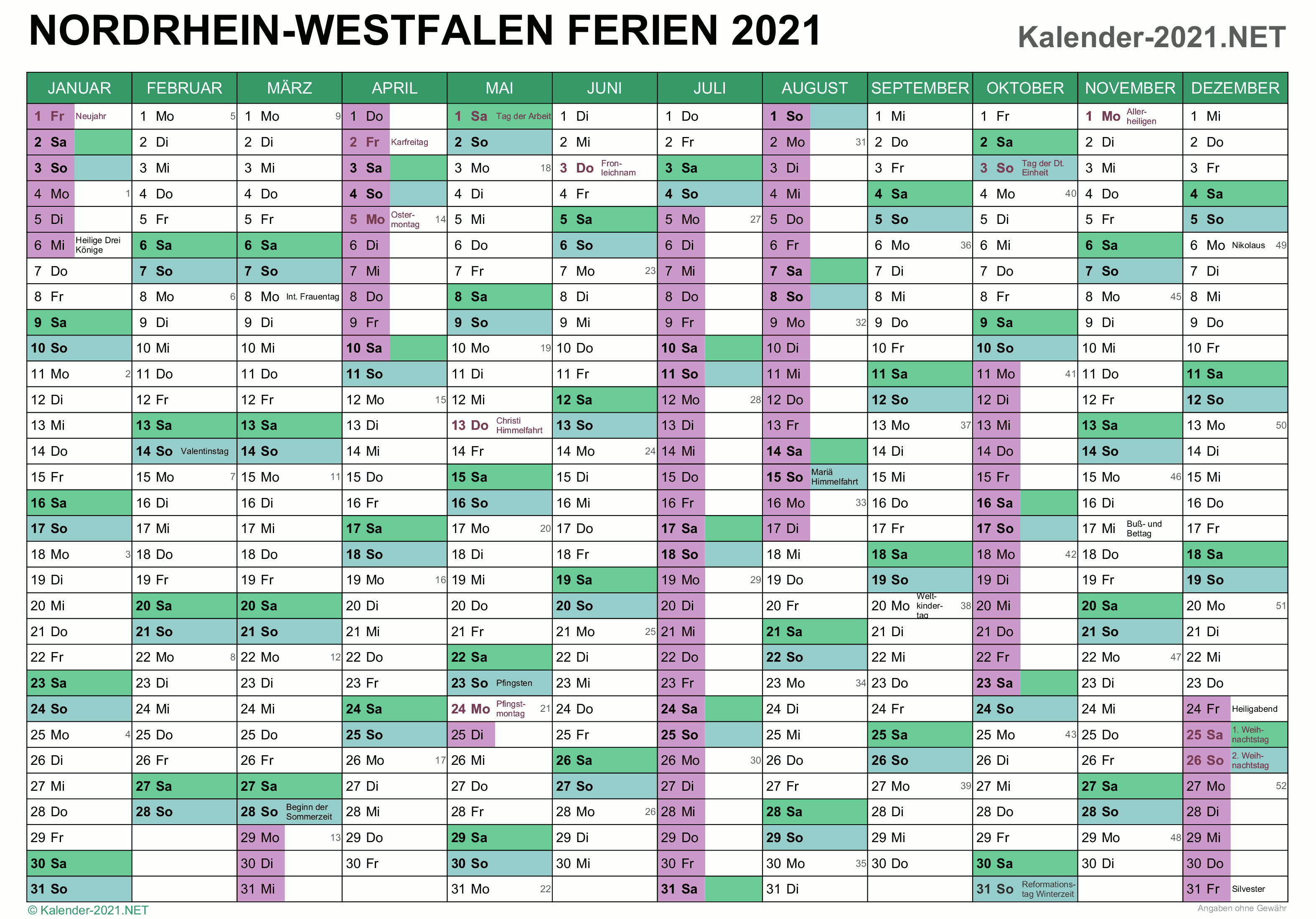 Kalender 2021 Nrw - Ferien Nordrhein Westfalen 2021 2022 ...