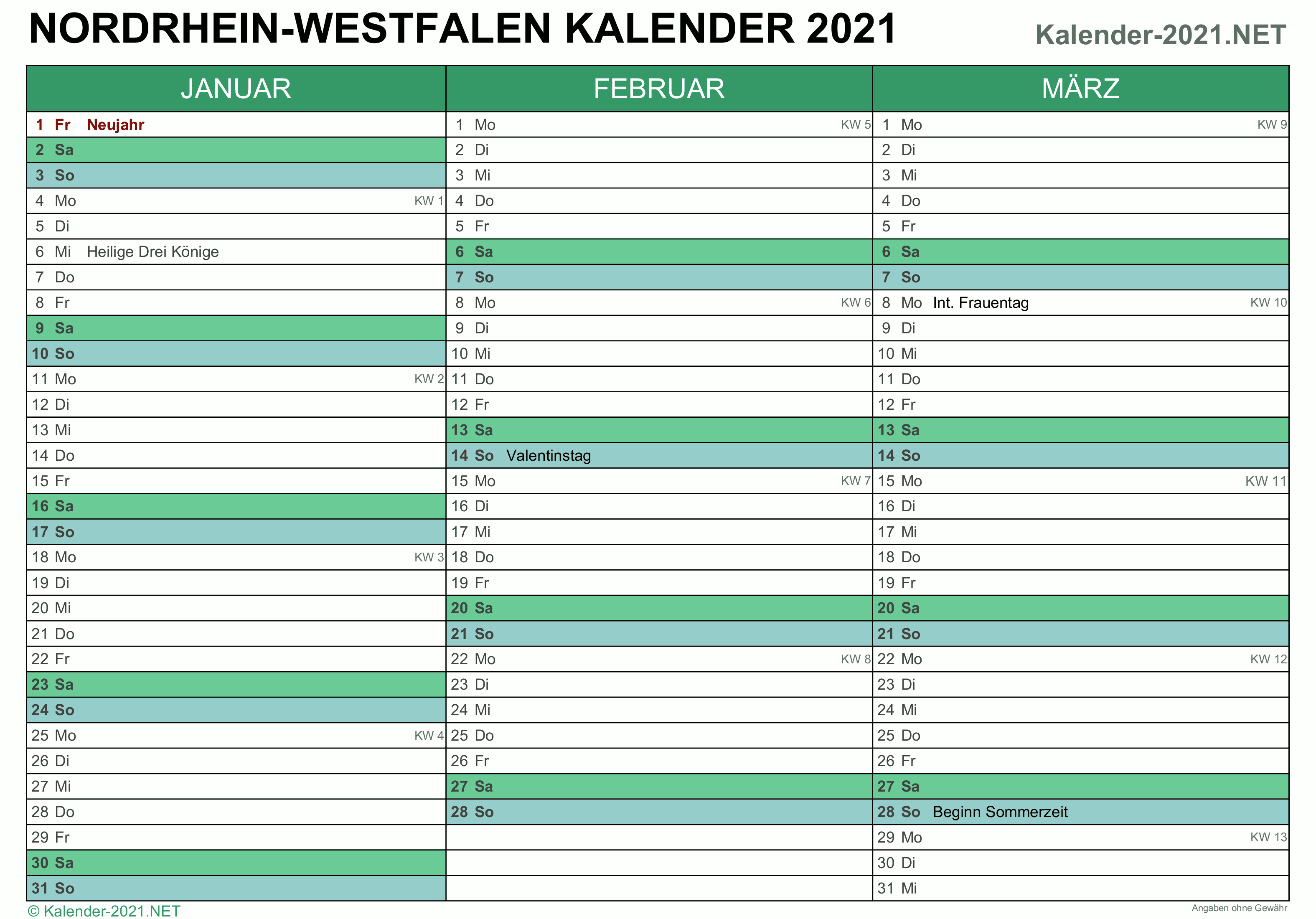 Kalender 2021 Thüringen Excel - EXCEL-KALENDER 2021 ...