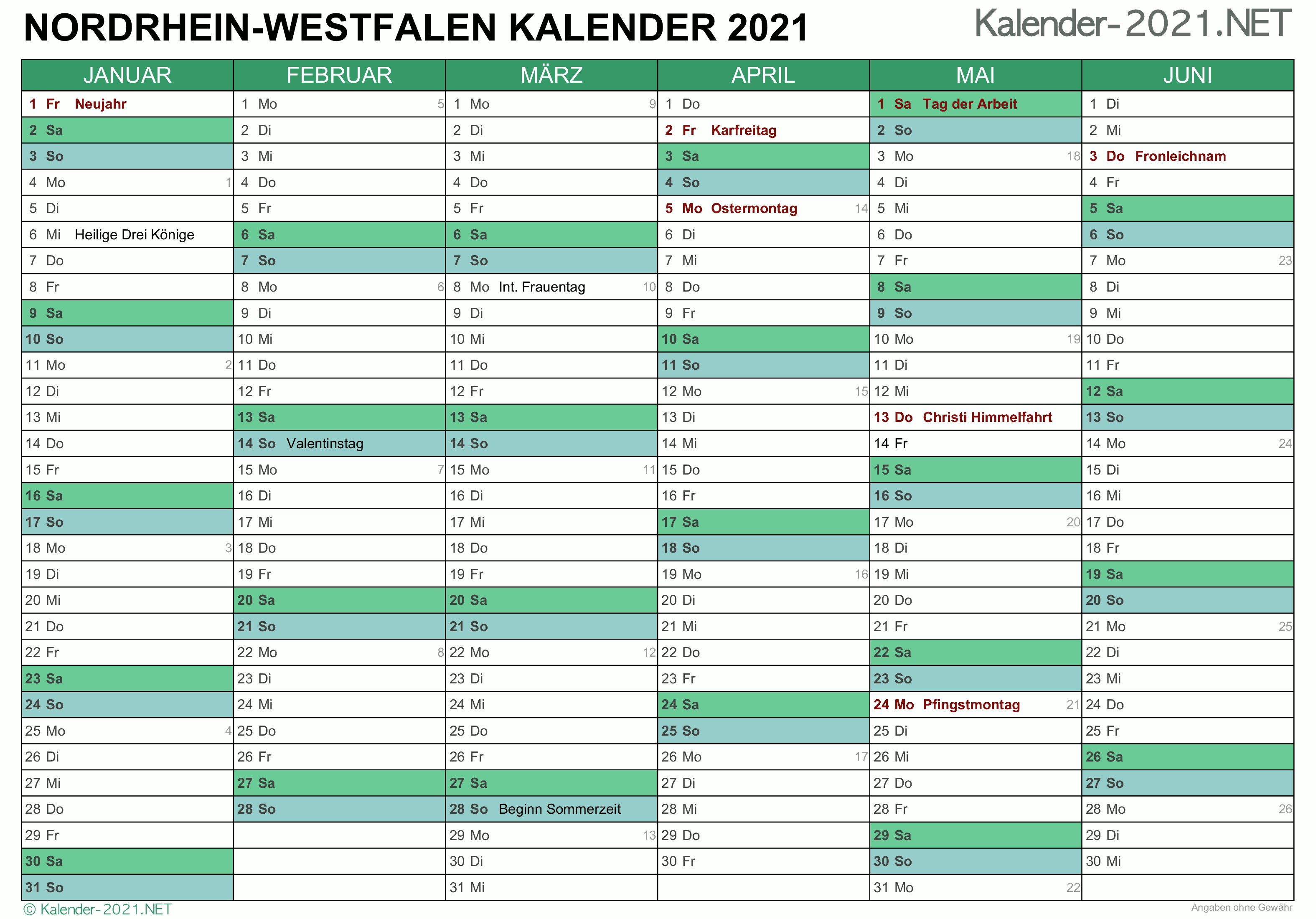 EXCEL-KALENDER 2021 - Kostenlos!