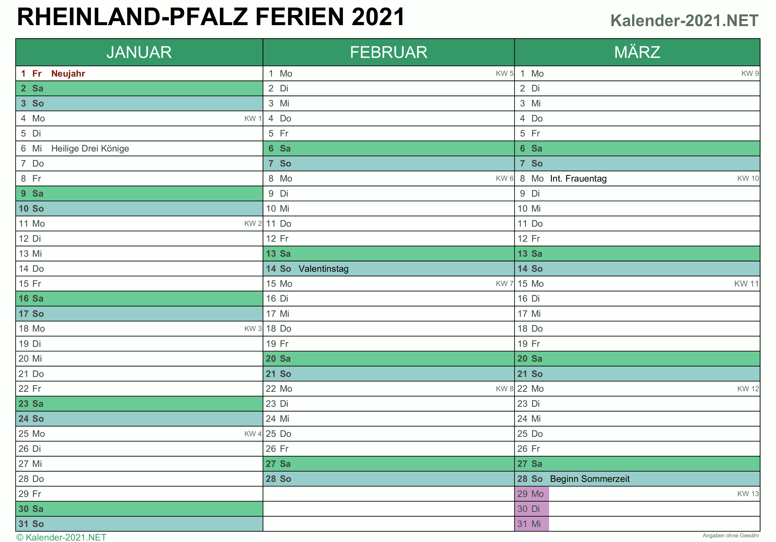 FERIEN Rheinland-Pfalz 2021 - Ferienkalender & Übersicht