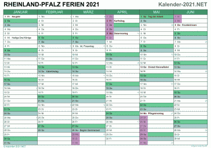 Vorschau EXCEL-Halbjahreskalender 2021 mit den Ferien Rheinland-Pfalz