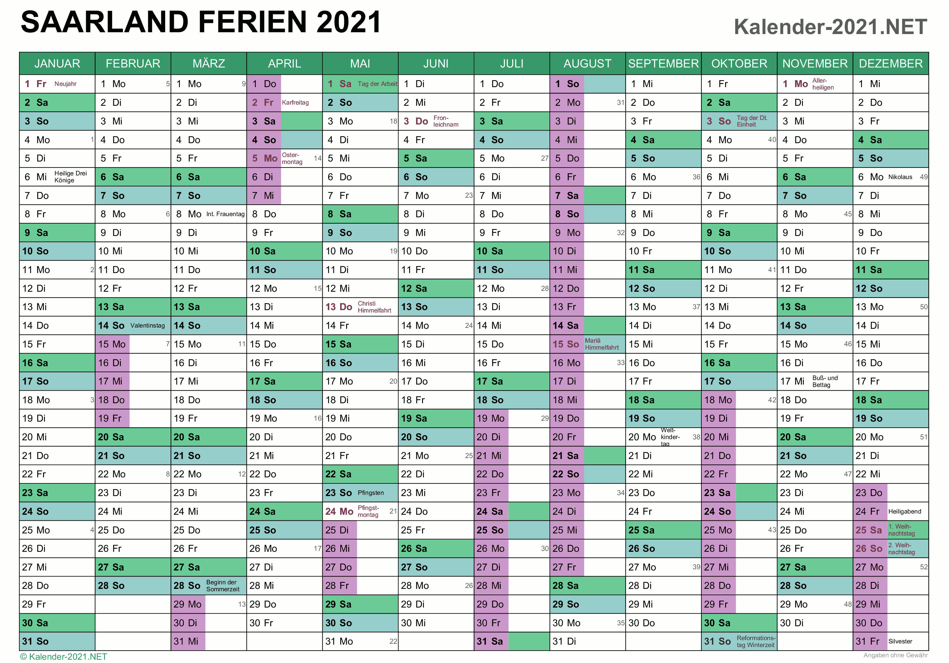 FERIEN Saarland 2021 - Ferienkalender & Übersicht