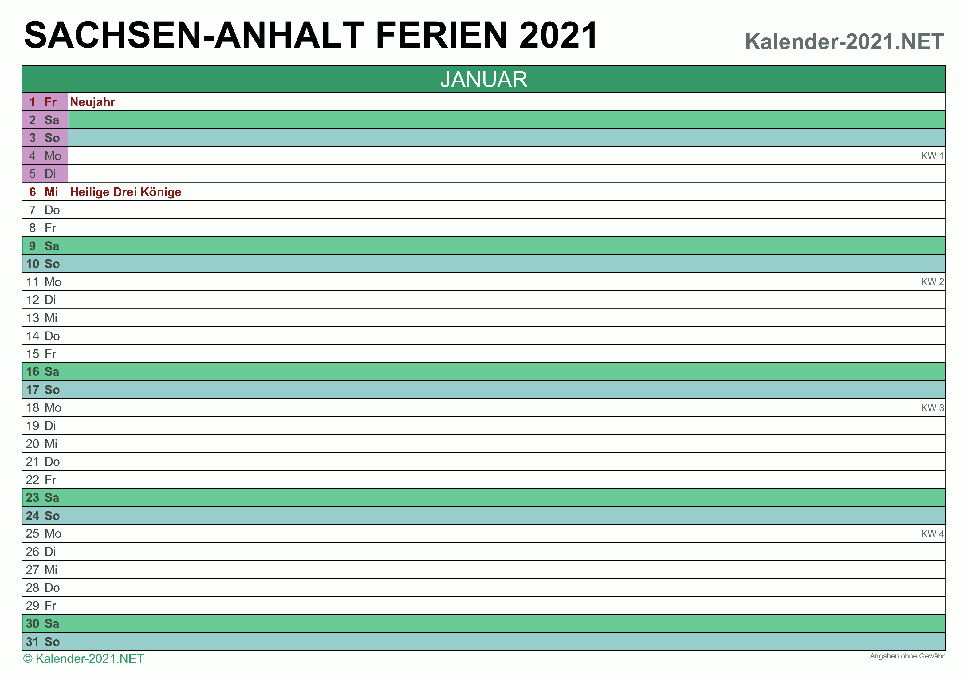 FERIEN Sachsen-Anhalt 2021 - Ferienkalender & Übersicht