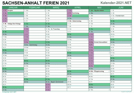 Vorschau EXCEL-Halbjahreskalender 2021 mit den Ferien Sachsen-Anhalt