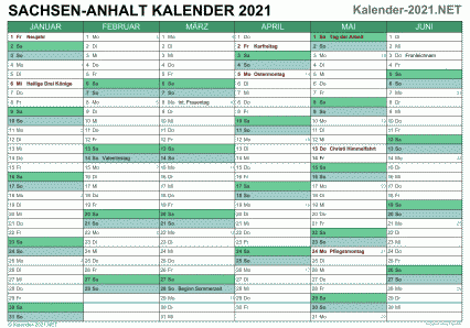 Vorschau Halbjahreskalender 2021 für EXCEL Sachsen-Anhalt
