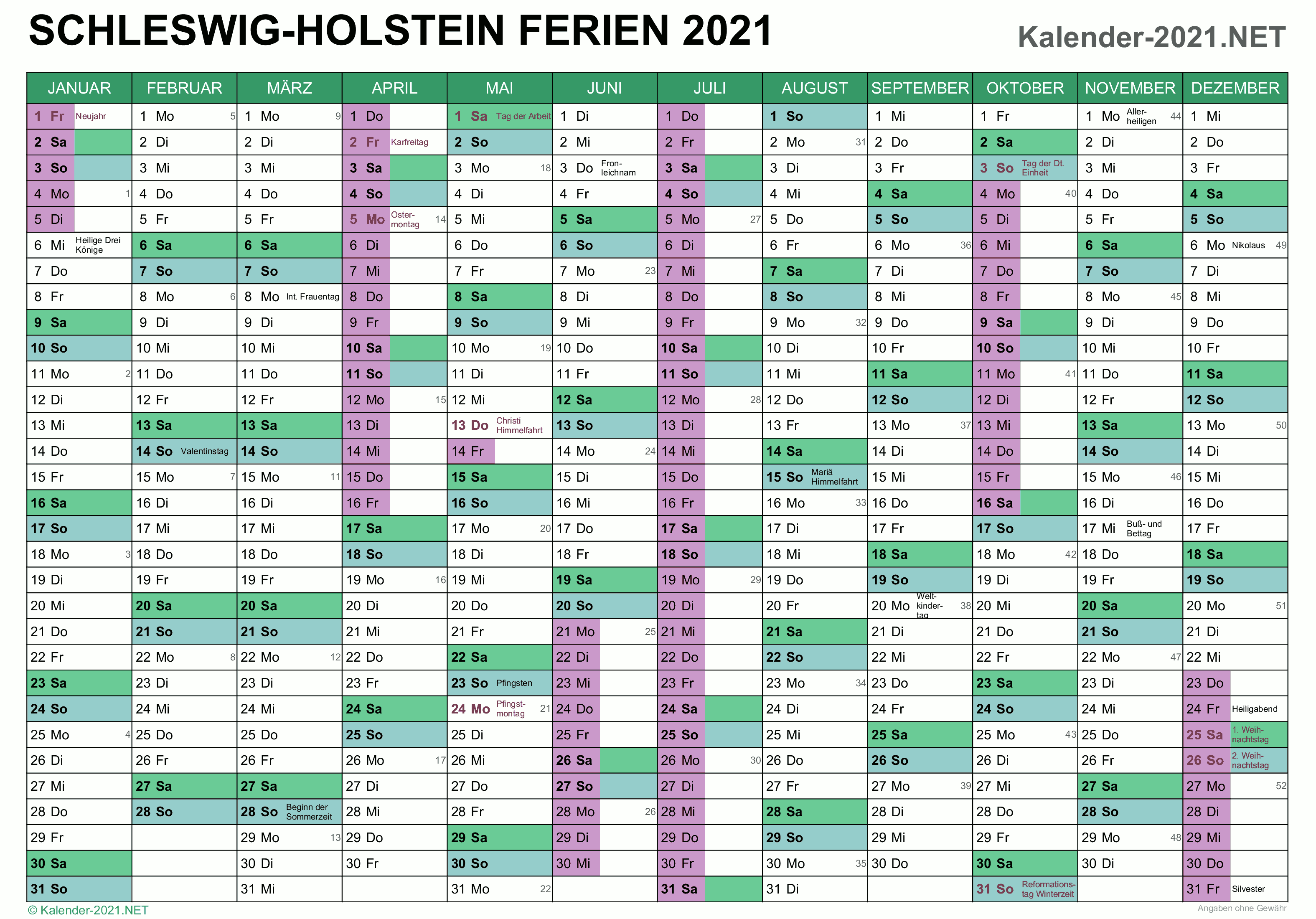 FERIEN Schleswig-Holstein 2021 - Ferienkalender & Übersicht