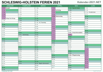 Halbjahreskalender 2021 zum Ausdrucken zum Ausdrucken - mit FerienSchleswig-Holstein Vorschau