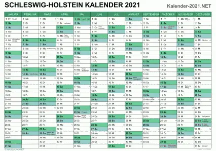 Vorschau Kalender 2021 für EXCEL mit Feiertagen Schleswig-Holstein