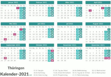 Feiertage Thüringen 2021 zum Ausdrucken Vorschau