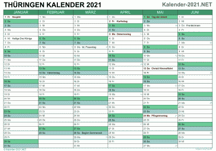 Thüringen Halbjahreskalender 2021 Vorschau